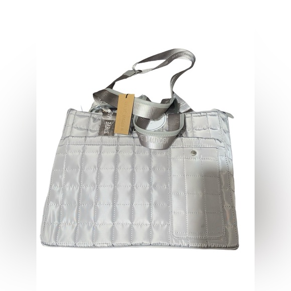 NWT’s Steve Madden Grey Blivia Nylon Tote Purse Bag Silver Puffer Crossbody 2Pcs - Picture 3 of 14